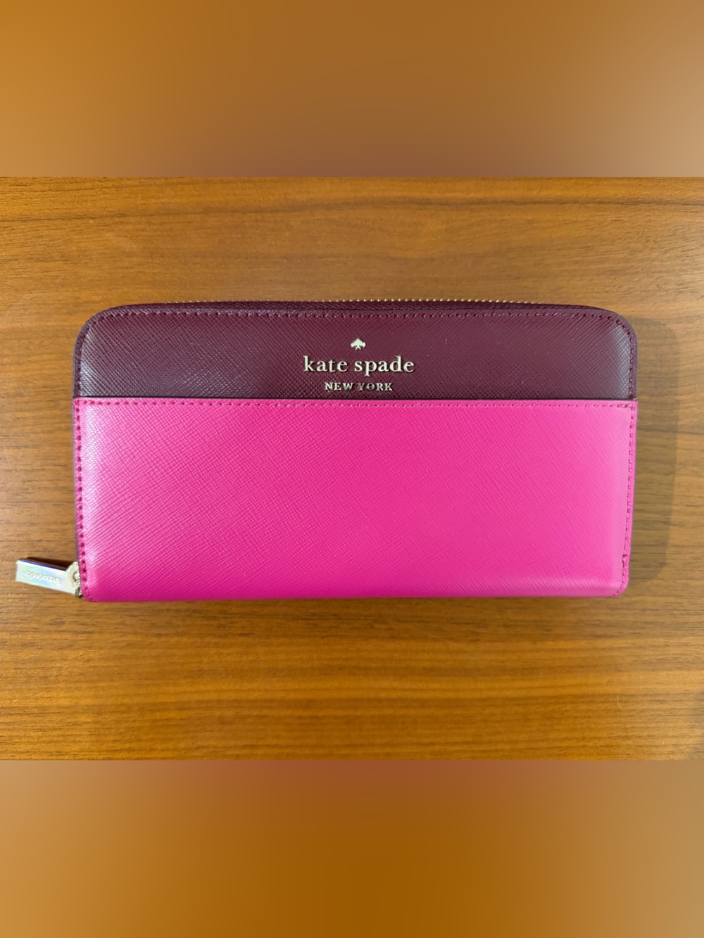 kate spade Two-Tone Zip Around Wallet in Hot Pink & Burgundy
